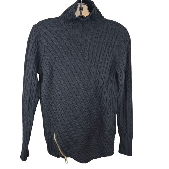 525 America Women's XS Sweater Cable Knit Crochet Black Turtleneck Whimsigoth - Picture 1 of 13